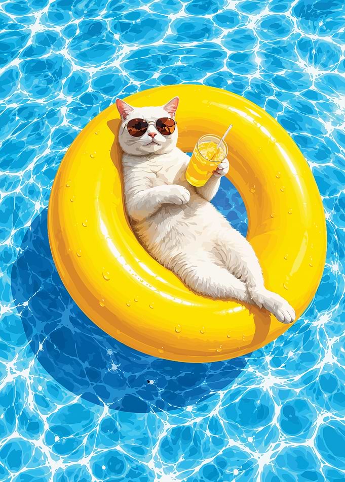 Cool Cat Relaxing in Pool