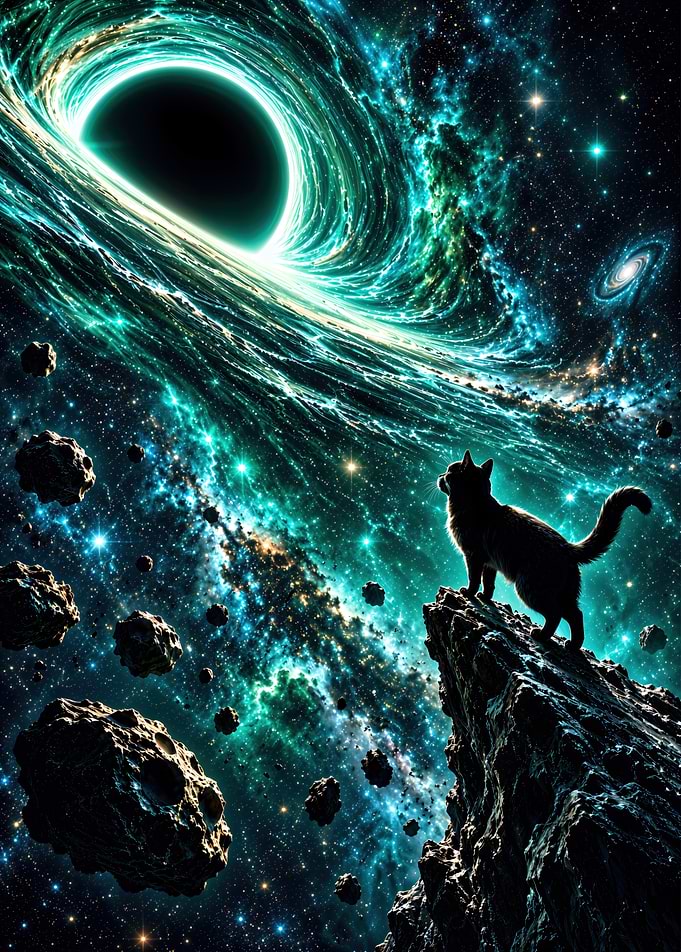 Cat Watching a Cosmic Black Hole