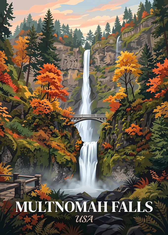 Multnomah Falls Vintage Travel Poster