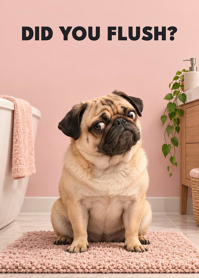 Did You Flush Pug Dog Funny Bathroom Reminder