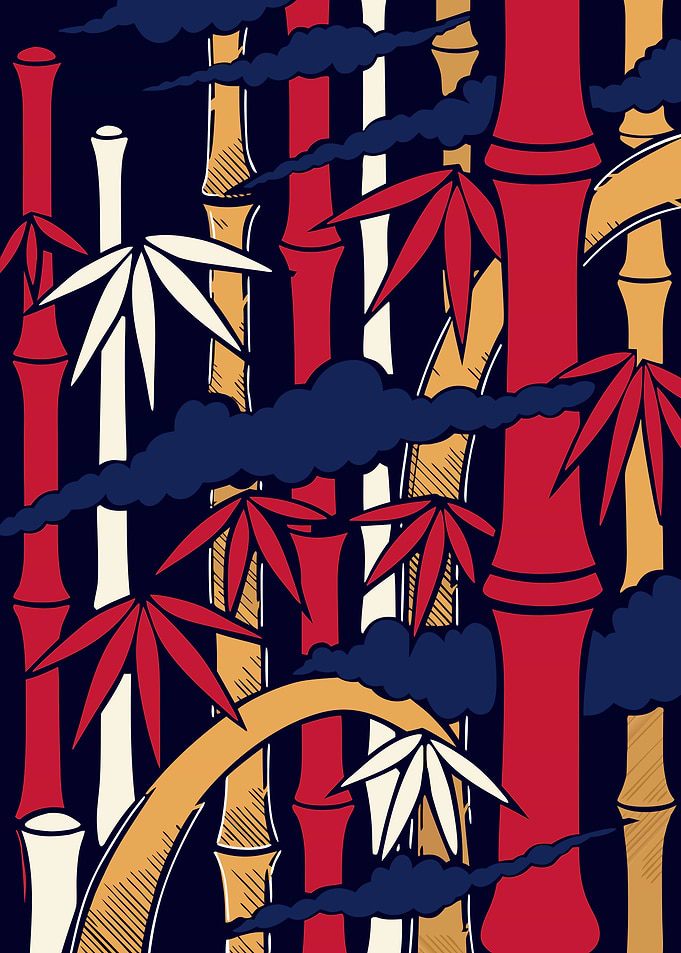 Japanese Bamboo Grove Ukiyo-e Metal Poster, No Text
