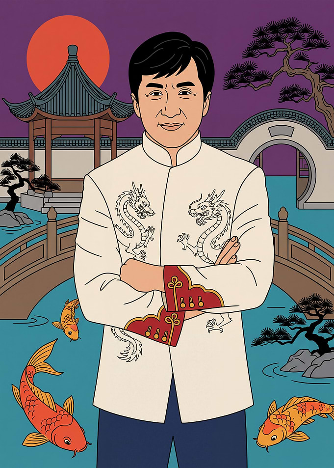 Jackie Chan Illustration in Traditional Setting
