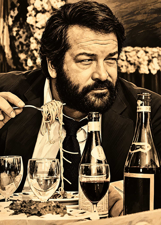 Bud Spencer Eating Spaghetti Portrait