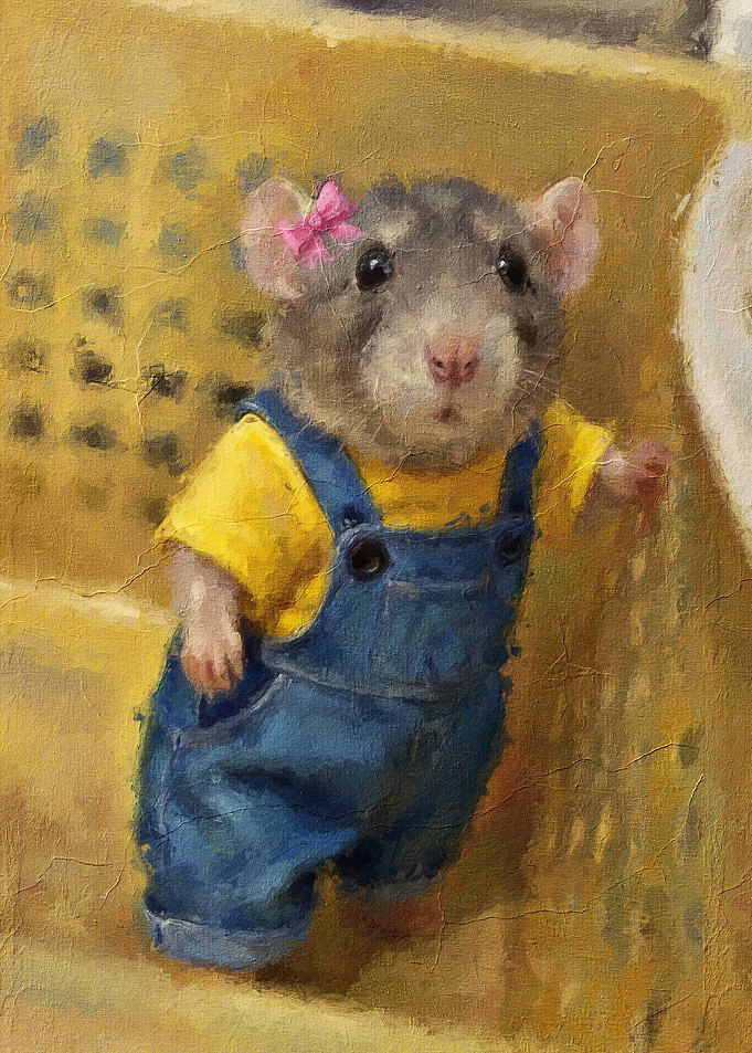Cute Mouse in Yellow Shirt and Overalls