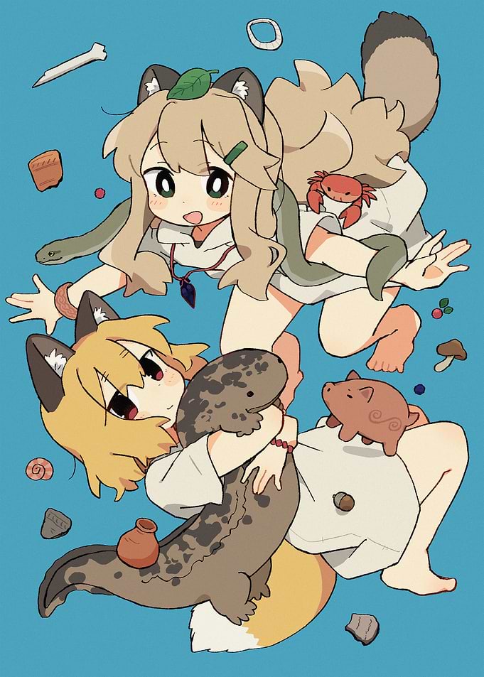 Anime Girls with Giant Salamander