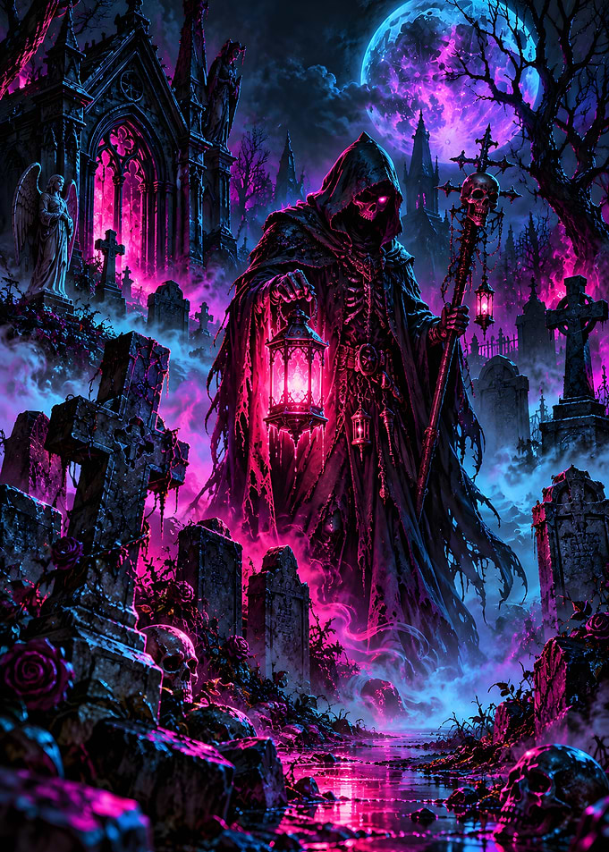 Grim Reaper Graveyard Lantern Blue Moon