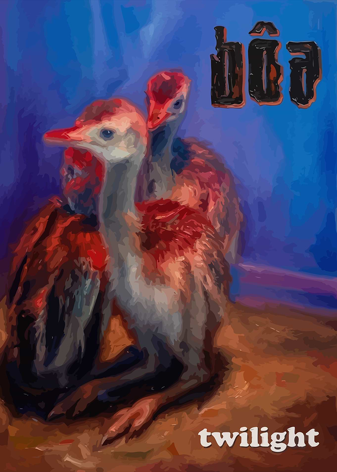 Two Ostrich Chicks in Twilight