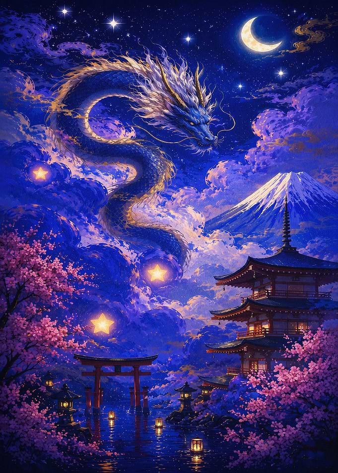 Dragon Japan Night Fantasy Art