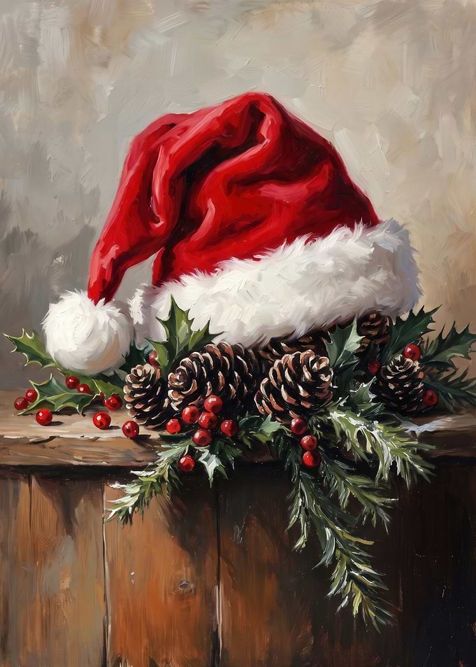 Santa Hat with Pinecones and Holly