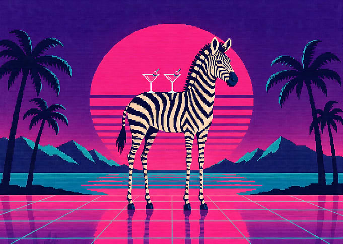 Vaporwave Retro Zebra Cocktail Beach