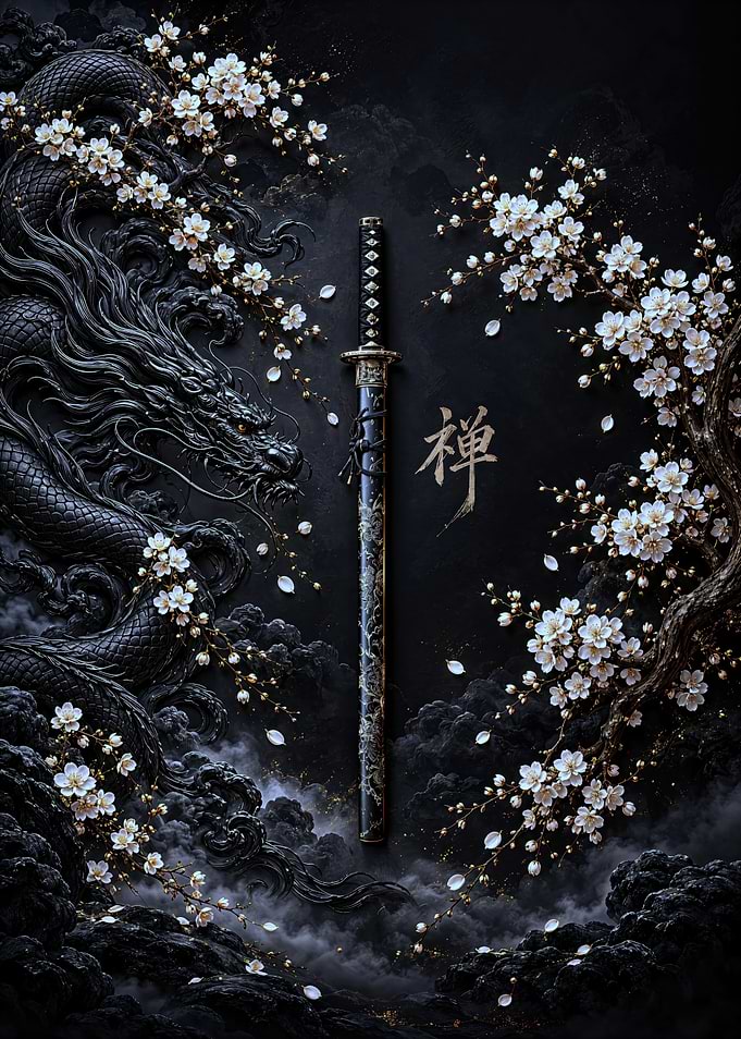 Katana Sword with Dragon and Sakura