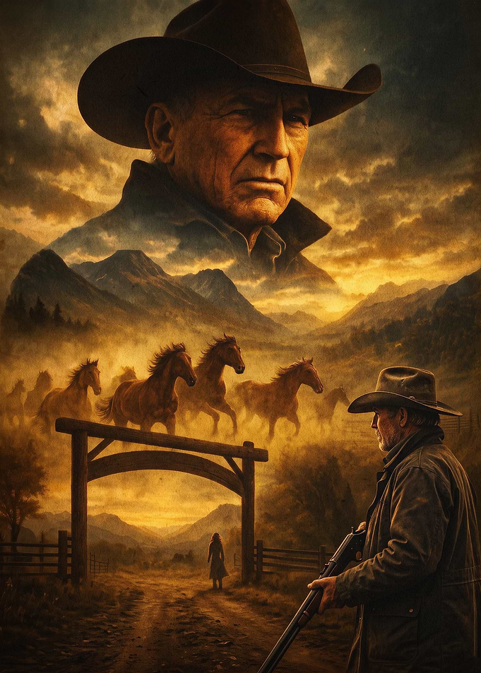 Cowboy Western Ranch Sunset Poster