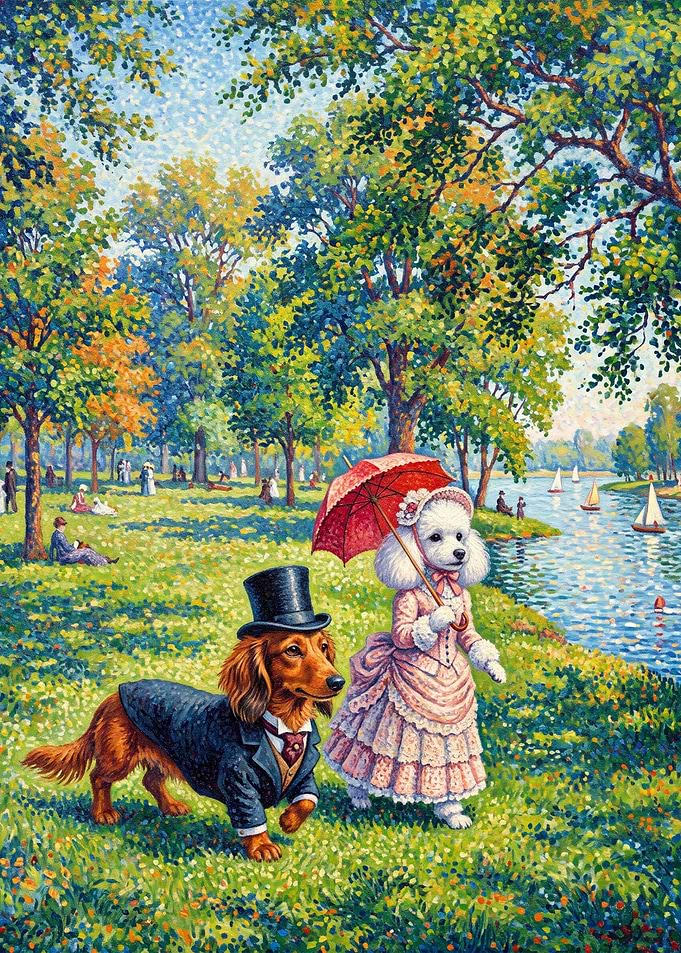 Elegant Dogs Strolling in the Park