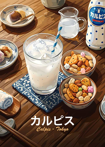 Calpis Drink and Snacks Table Setting