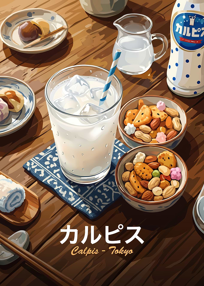 Calpis Drink and Snacks Table Setting
