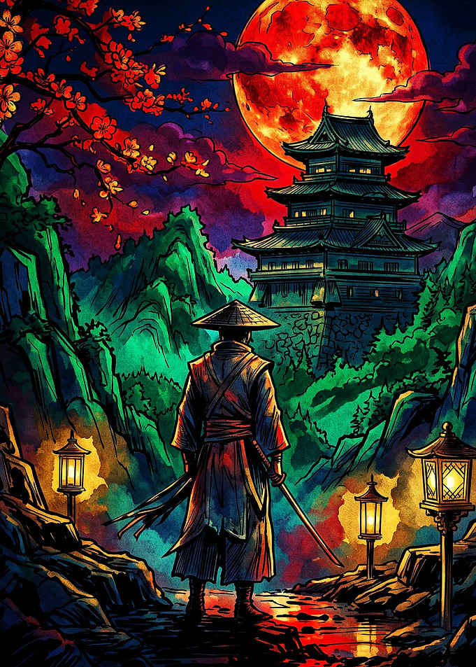 Samurai Standing Before Ancient Castle