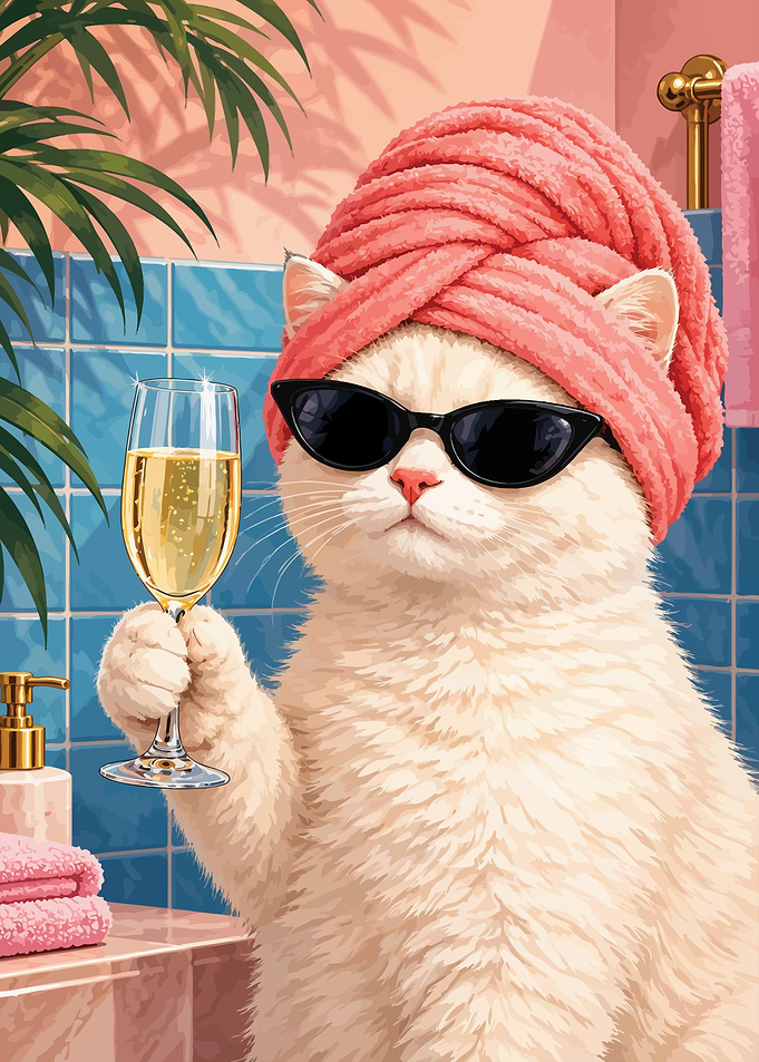 Stylish Cat Relaxing in Bathroom