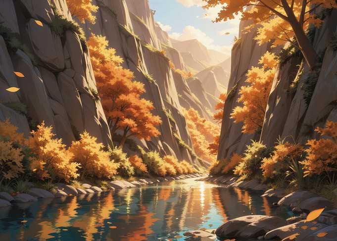 Autumn River Canyon Landscape