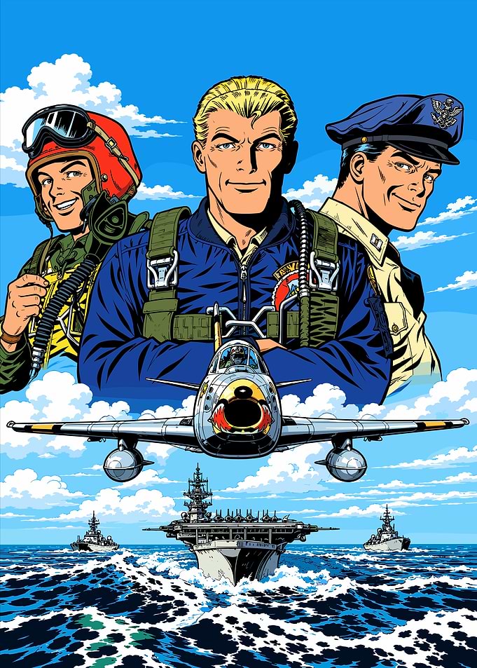 Vintage Military Aviation Comic Art