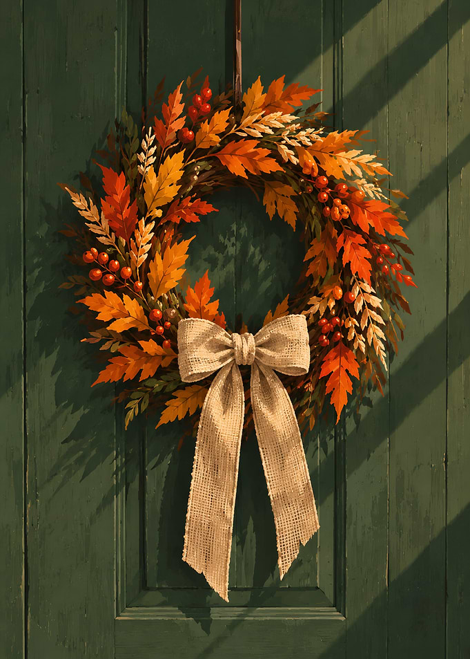 Autumn Harvest Wreath on Green Door
