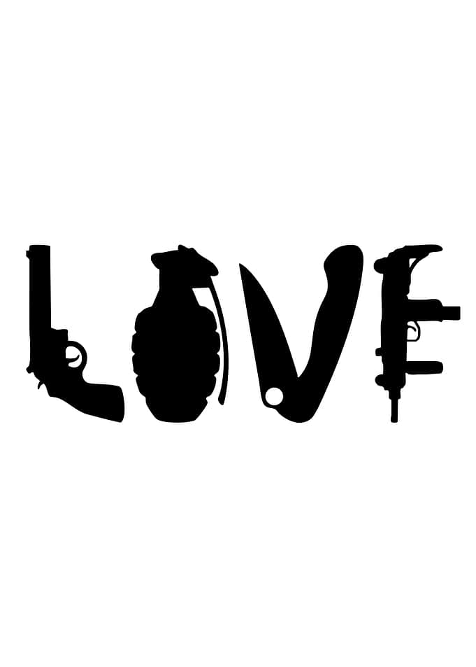 Love spelled with military weapons