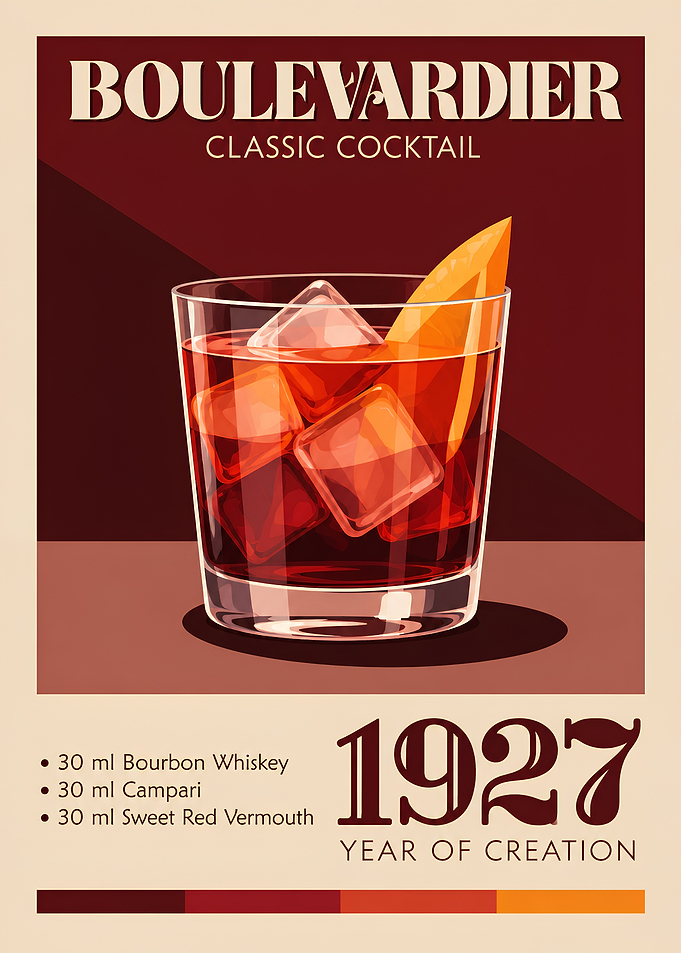 Boulevardier Cocktail Poster – Vintage Whiskey Bar Wall Art