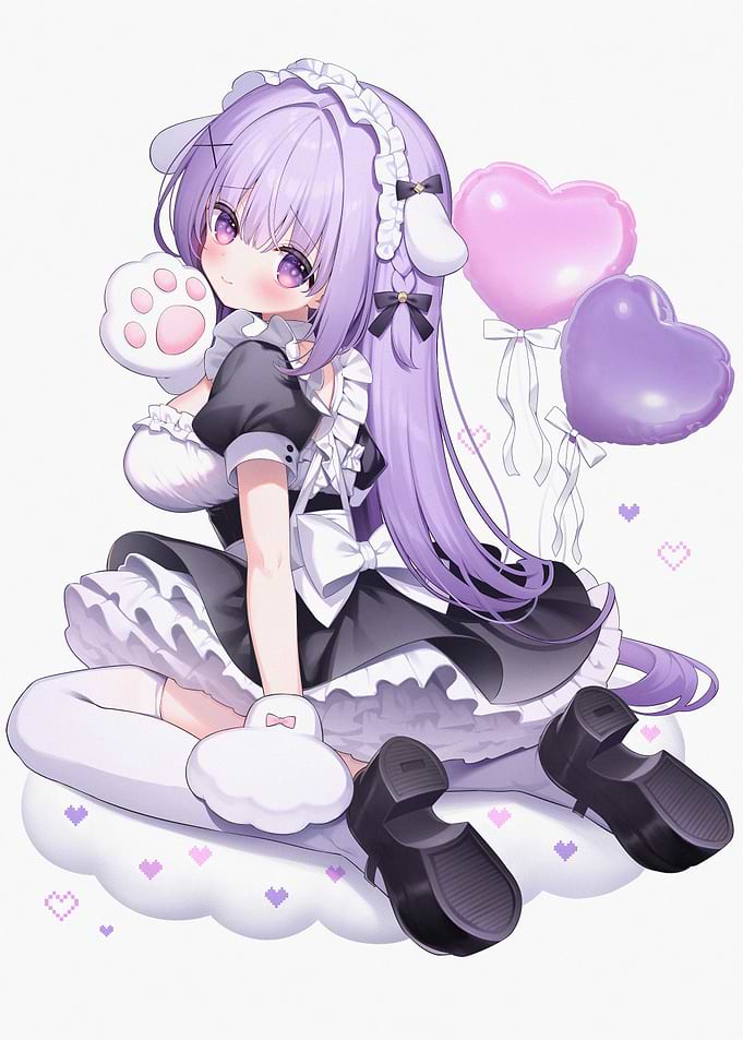 Cute Anime Maid with Purple Hair