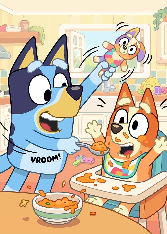 Bluey Feeding Bingo in the Kitchen