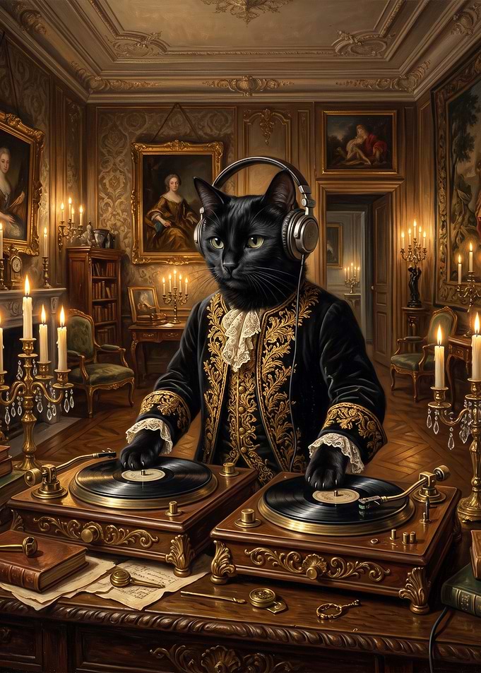Aristocratic Black Cat DJing