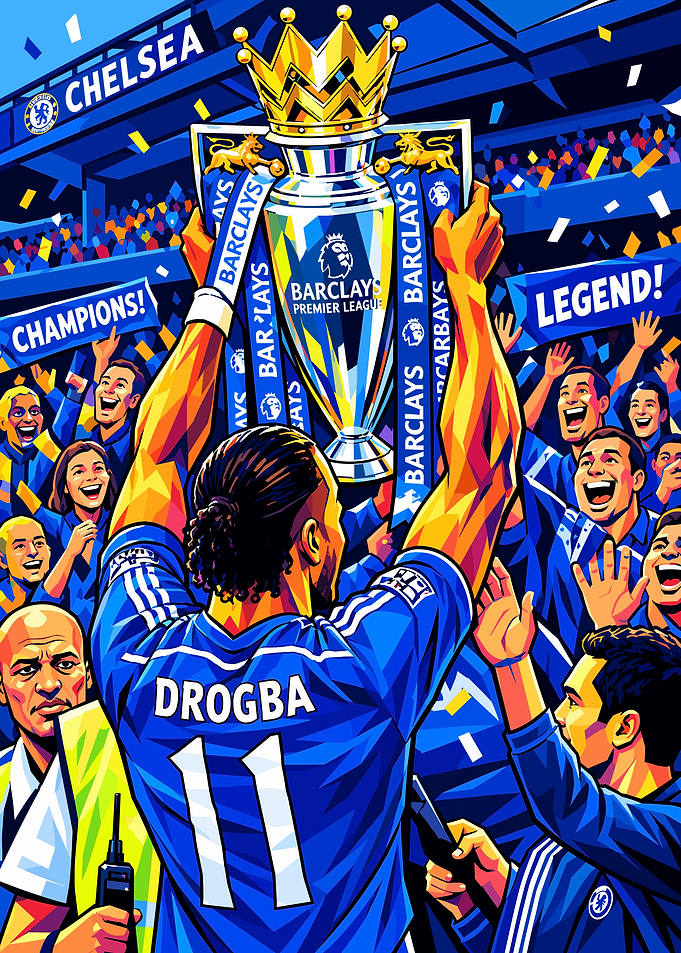 Didier Drogba Lifting Premier League Trophy