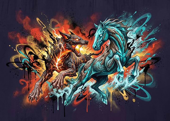 Fire Wolf and Ice Horse Clash