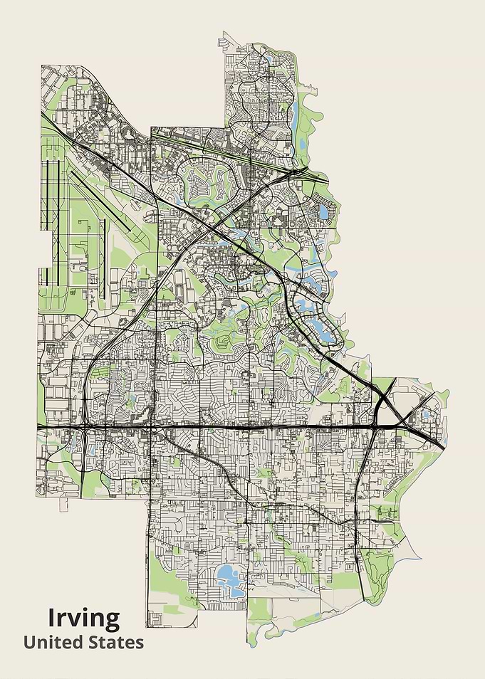 Irving Texas City Map Print