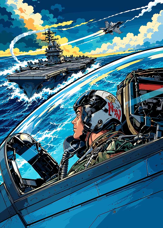 Fighter Pilot Above Aircraft Carrier