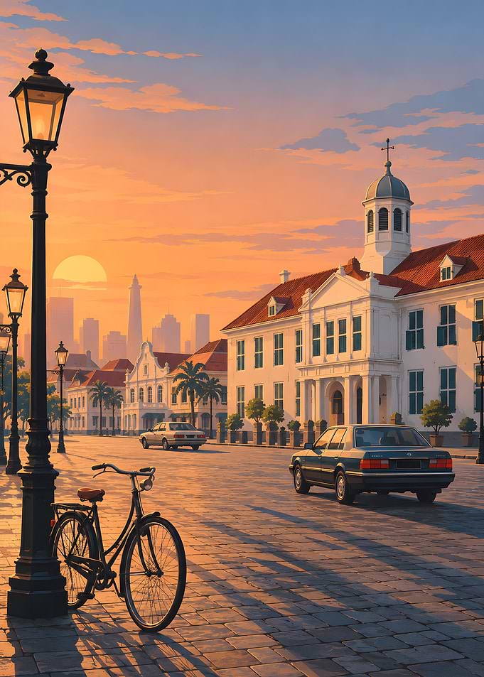 Sunset in Old Jakarta Cityscape