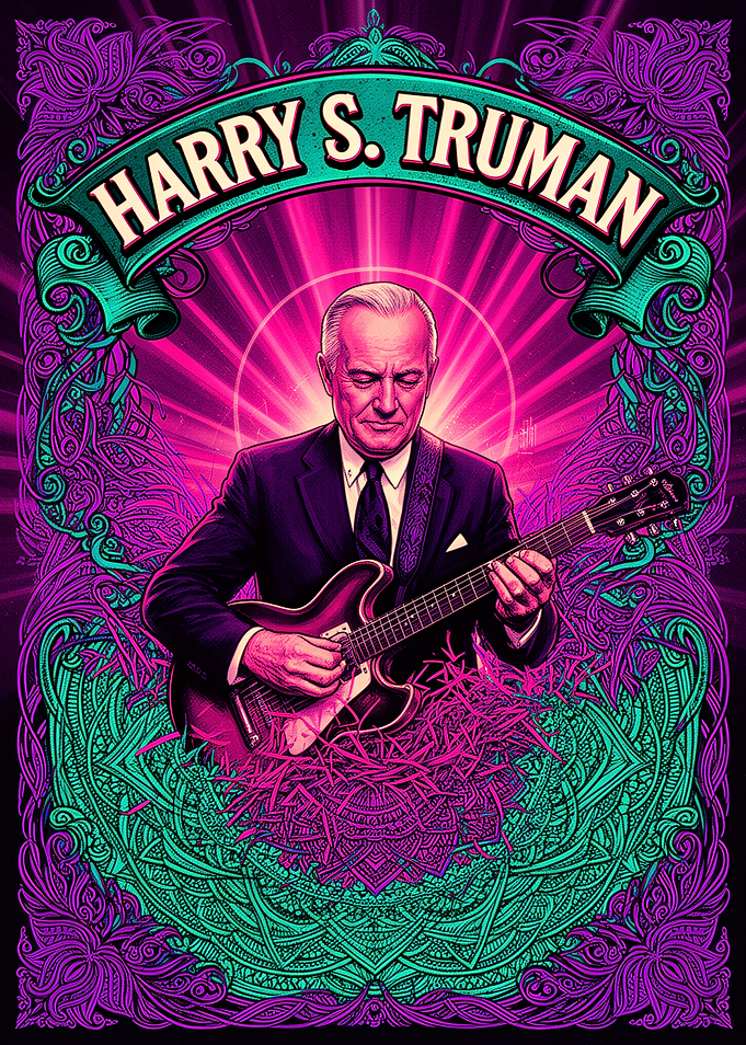 Harry S. Truman Psychedelic Guitar Poster