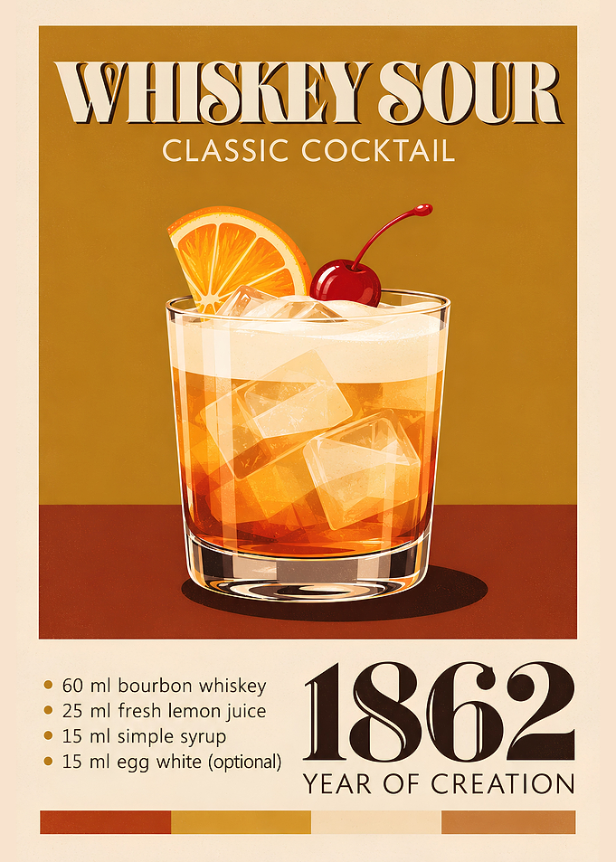 Whiskey Sour Cocktail Poster – Vintage Whiskey Bar Wall Art