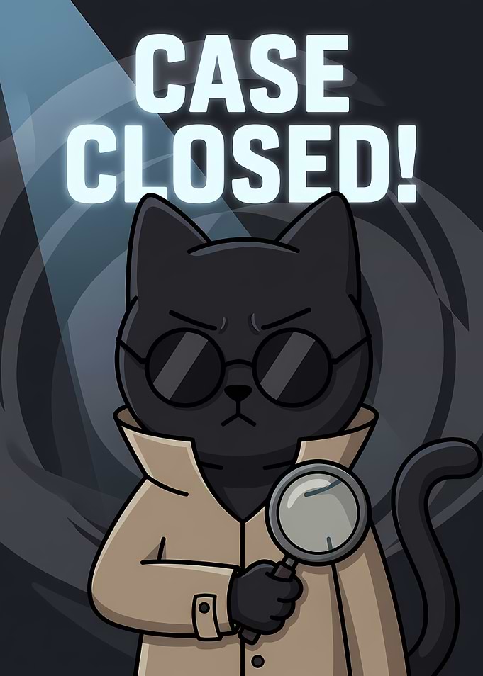 Detective Cat Case Closed Illustration