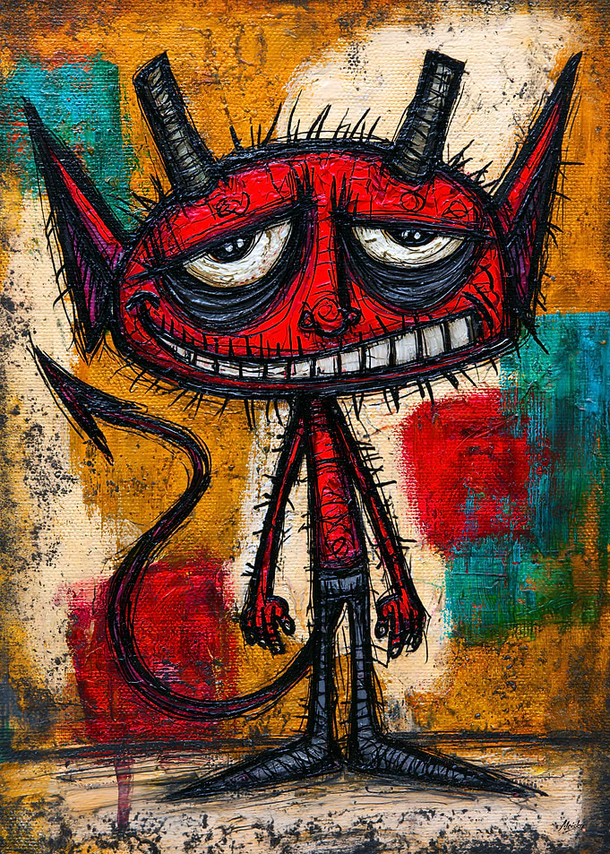 Tiny-Horned Devil - Psychedelic Halloween Character