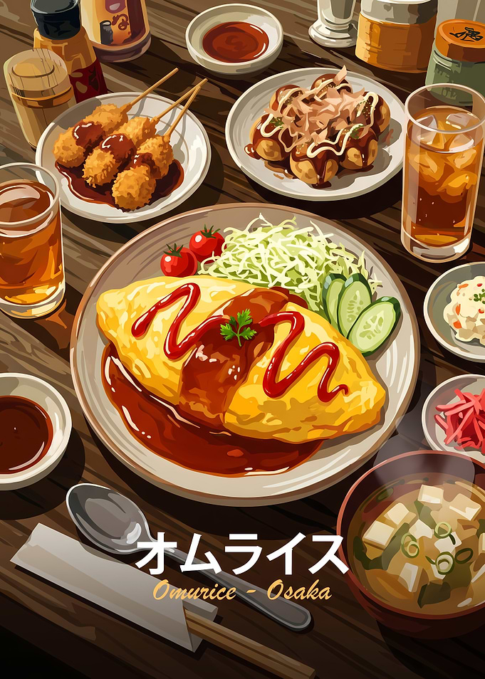 Delicious Japanese Omurice Meal Spread