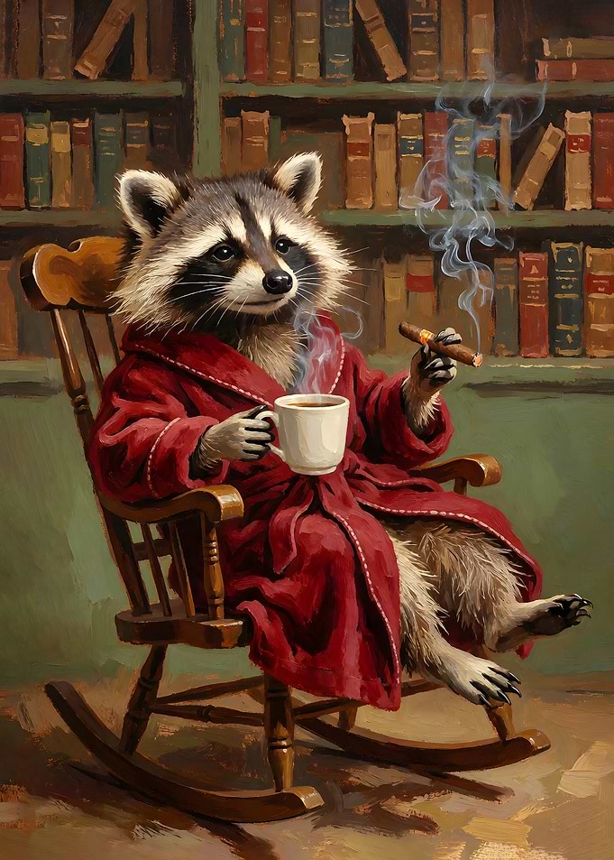 Sophisticated Raccoon in Library