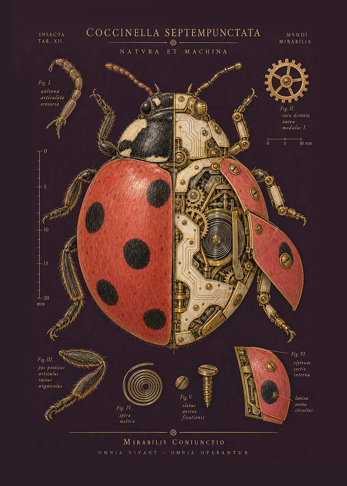 Steampunk Mechanical Ladybug Scientific Illustration