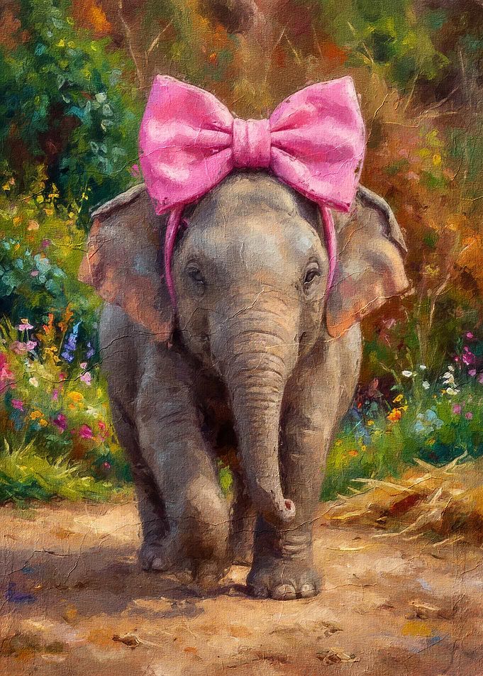 Cute Baby Elephant with Pink Bow