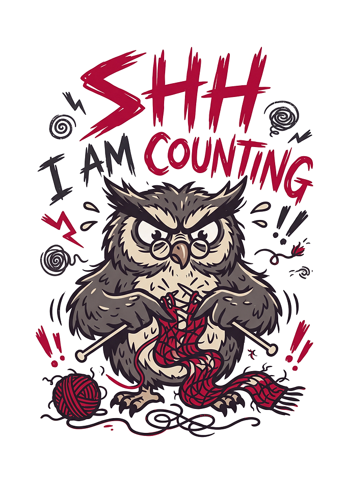 Grumpy Knitting Owl Counting Stitches