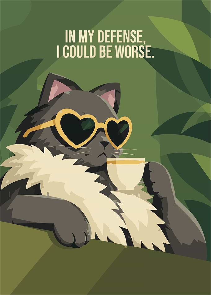 Stylish Cat Drinking Tea Poster