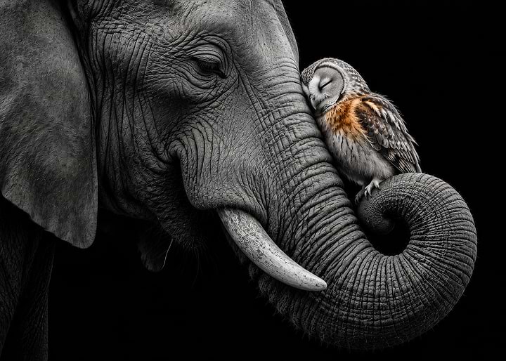 Elephant and Owl Friendship