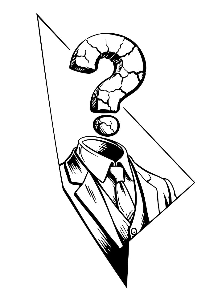 Headless Man with Question Mark Head