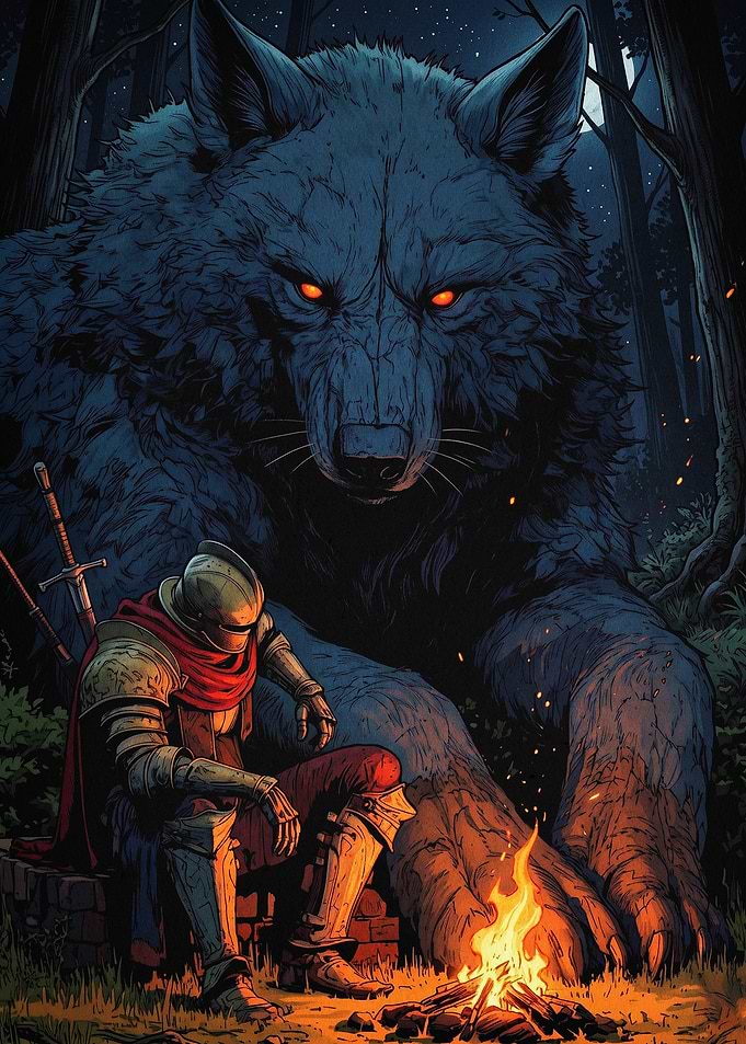 Giant Wolf Knight Dark Fantasy Art