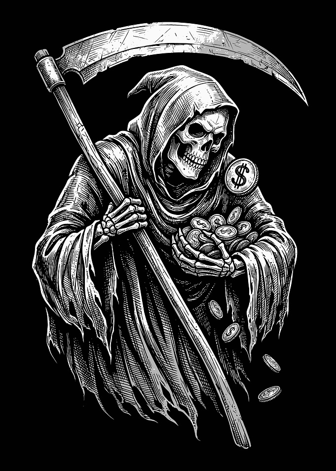 Grim Reaper Holding Gold Coins