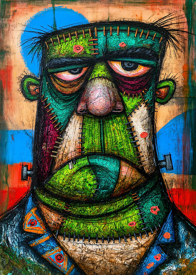 Grumpy Green Monster - Grotesque Halloween Portrait