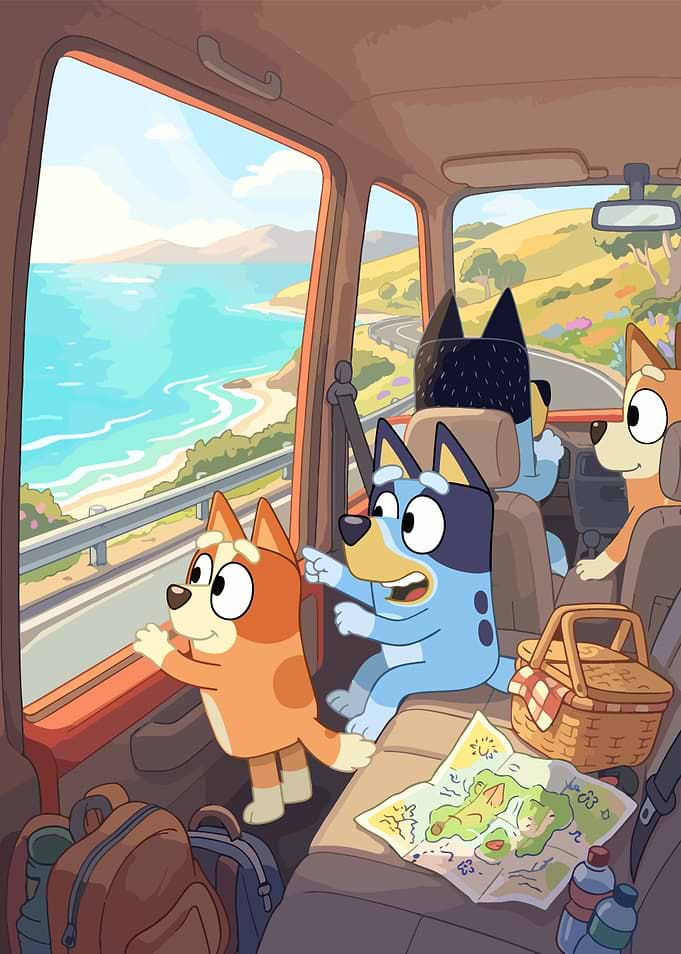 Bluey Family Road Trip Scene